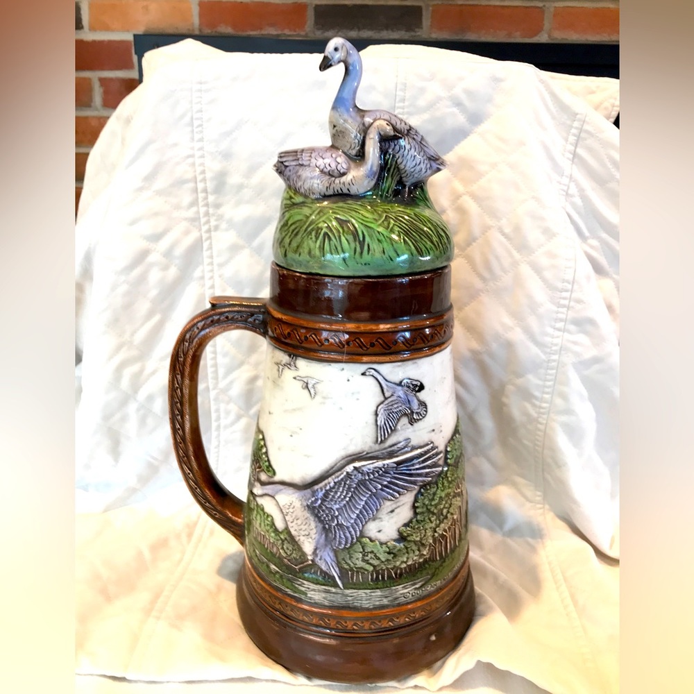Vintage Duncan Enterprises 🦆 1983 Large Geese Goose 🤎 Ceramic Lidded Stein 🦆